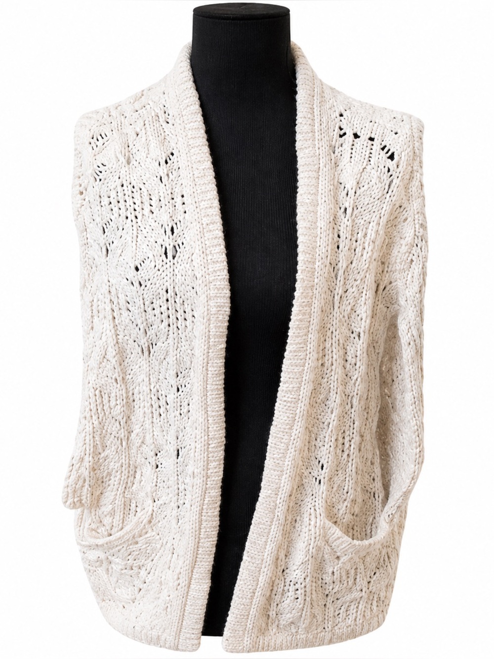 Free People Cream Chunky Knit Sweater Vest Open Front Boho Layering